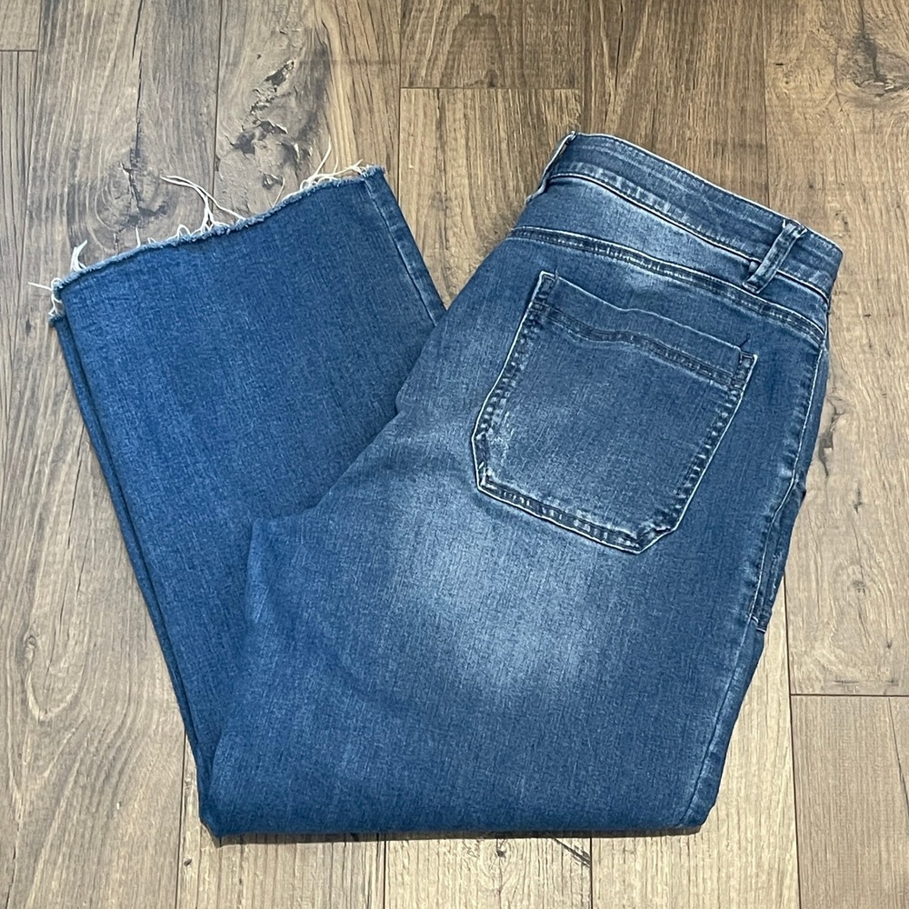 Democracy Ab Technology Wide Leg Crop Jeans Blue Button Fly Size 14 BN22067YAQ